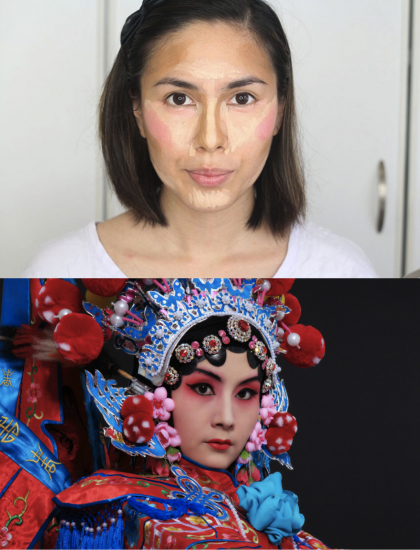 From top to bottom: Our writer, Tiara's attempt at clown contouring , and a typical Chinese Opera performer