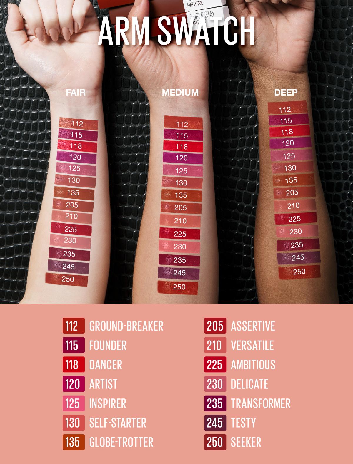 Maybelline Superstay Matte Ink Review+Swatches  Maybelline lipstick  swatches, Maybelline matte ink, Maybelline lipstick