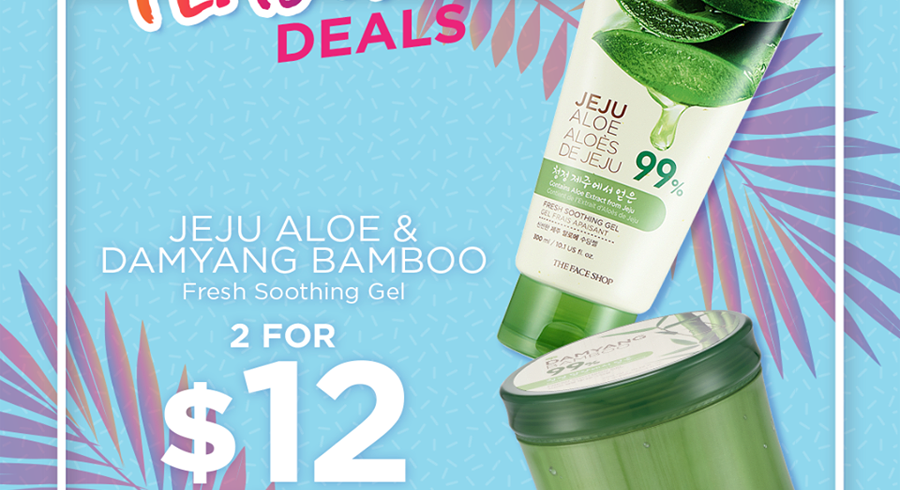 Purchase two tubes of THEFACESHOP’s Jeju Aloe and Damyang Bamboo Fresh Soothing Gel at only SGD12!