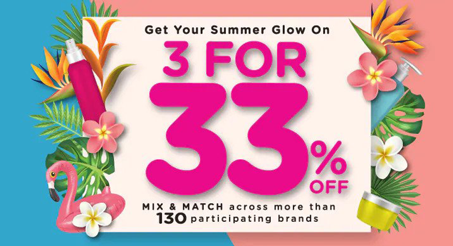 Get 3 for 33% off when you mix and match products from over 130 brands at Watsons!