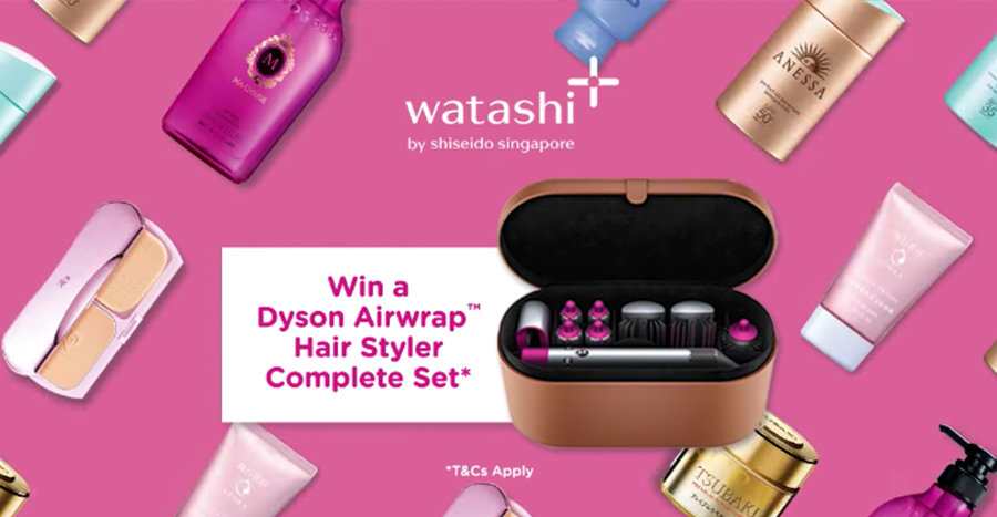 Enjoy up to 50% off on Watashi by Shiseido products and stand a chance to win a Dyson Hairwrap Airstyler Complete Set!