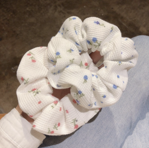 Bun Hairstyles Cotton Flower Patterned Scrunchie