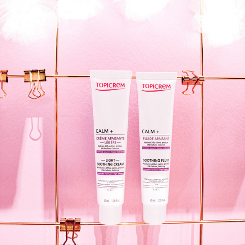 Topicrem Calm Plus Moisturisers Pink Background