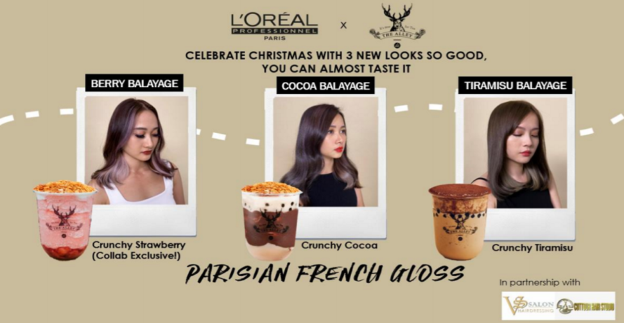Enjoy a free limited edition festive drink from the Alley with every L’Oreal Professionnel Parisian French Gloss service!