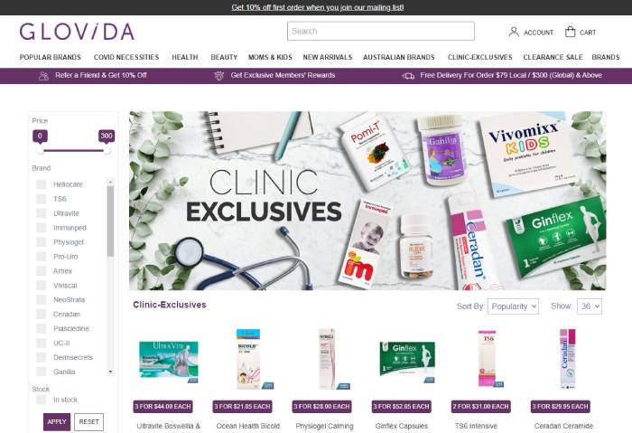 glovida website clinic exclusives