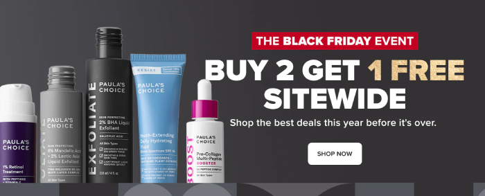 black friday cyber monday deals 2024 paulas choice banner