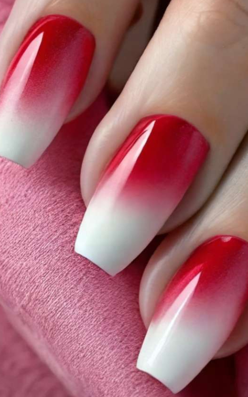 singapore national day manicure red to white gradient